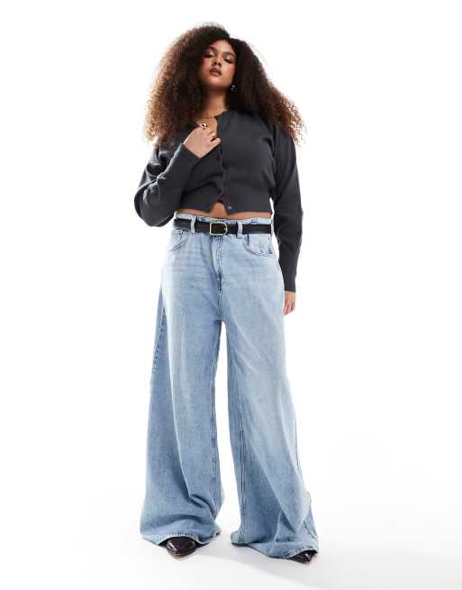 ASOS DESIGN Curve – Jasnoniebieskie miękkie jeansy z szerokimi nogawkami