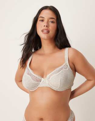 ASOS DESIGN Curve - Jaye - Soutien-gorge à armatures et détails en dentelle - Gris chiné et crème 44D