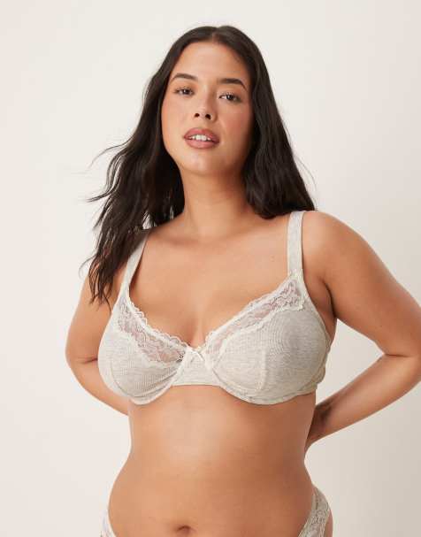 ASOS DESIGN Curve Jaye underwired bra in grey marl with cream lace trim