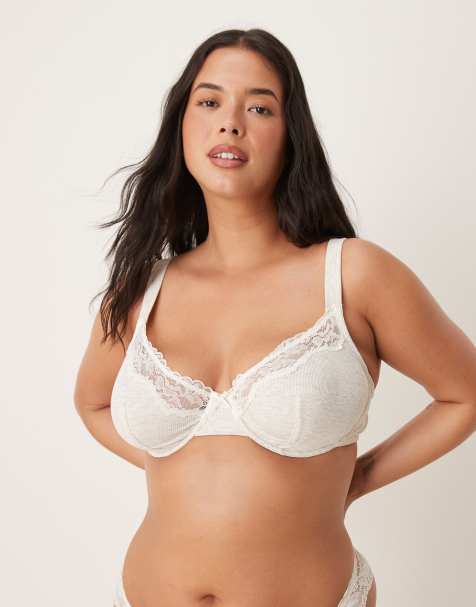 ASOS DESIGN Curve Jaye underwired bra in grey marl with cream lace trim - view 1