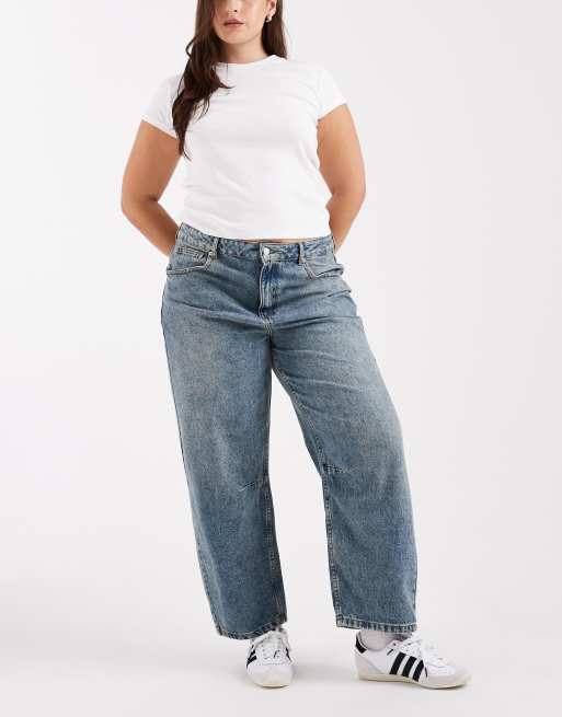 ASOS DESIGN Curve - Jean ample longueur cheville avec détail cintré à la taille - Délavage foncé vintage 