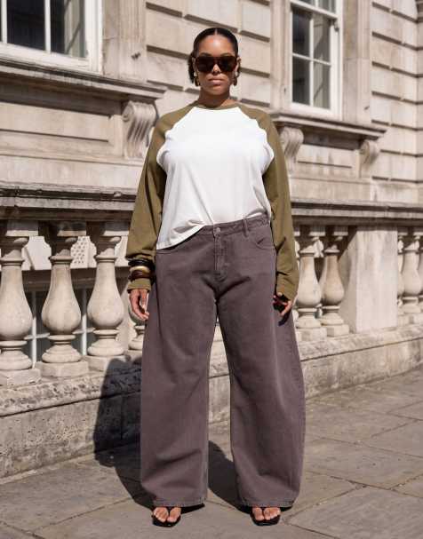 ASOS DESIGN Curve jean barrel à nœud couleur espresso - view 1