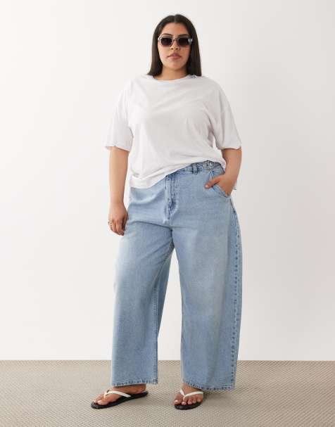 ASOS DESIGN Curve - Jean barrel à taille réglable - Délavage clair - view 1