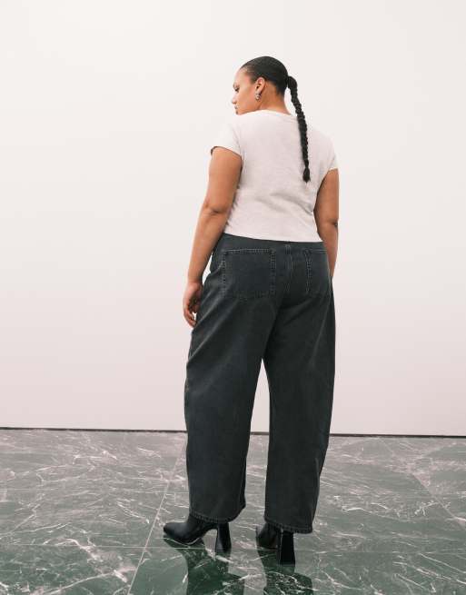 ASOS DESIGN Curve - Jean bouffant à taille haute - Anthracite délavé, 3 de 5