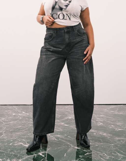 ASOS DESIGN Curve - Jean bouffant à taille haute - Anthracite délavé, 4 de 5