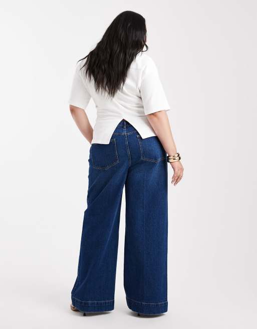 ASOS DESIGN Curve - Jean large à taille haute avec poches devant - Bleu foncé délavé , 2 de 5
