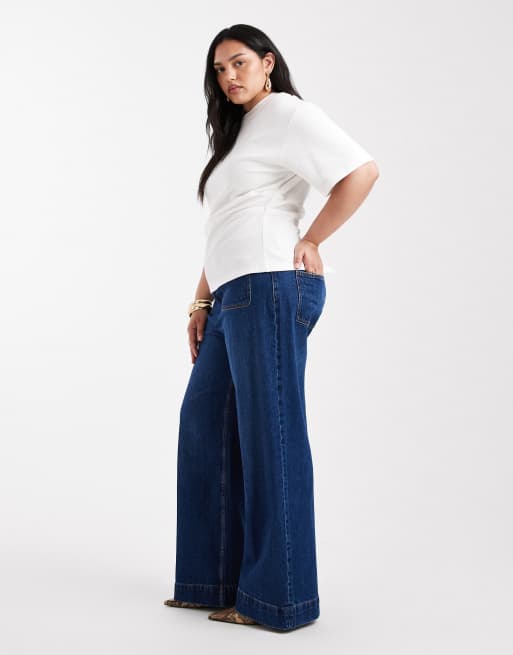 ASOS DESIGN Curve - Jean large à taille haute avec poches devant - Bleu foncé délavé , 3 de 5