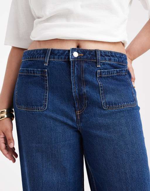 ASOS DESIGN Curve - Jean large à taille haute avec poches devant - Bleu foncé délavé , 5 de 5