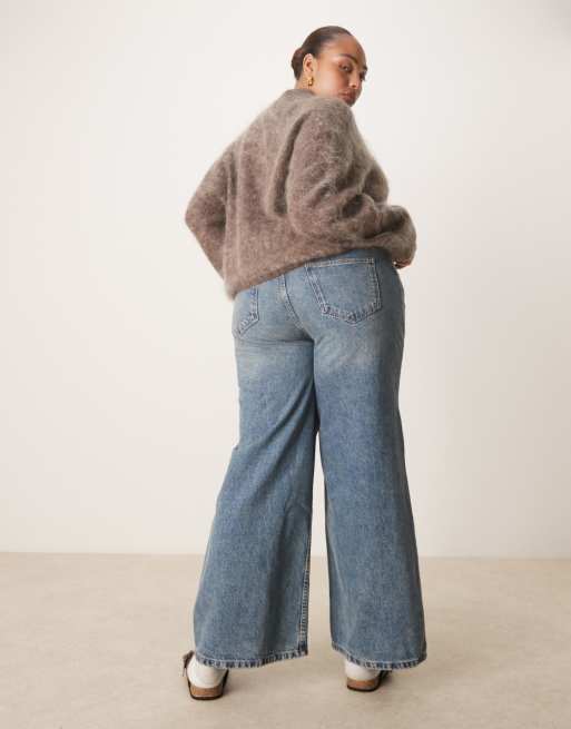 ASOS DESIGN Curve - Jean large à taille haute cintrée - Bleu vintage délavé, 2 de 5