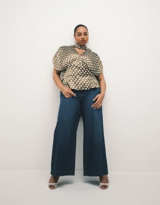 ASOS DESIGN Curve - Jean palazzo - Délavage moyen foncé-Bleu 52
