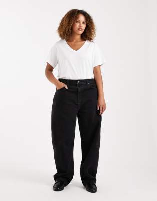 ASOS DESIGN Curve - Jean slim barrel - Noir délavé 28 L34