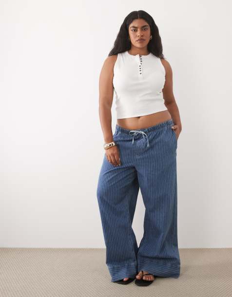 ASOS DESIGN Curve - Jeans a fondo ampio facili da indossare blu a righe - view 1