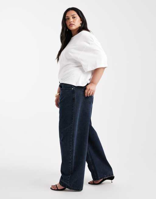 ASOS DESIGN Curve - Jeans a vita alta color blu-nero con gamba cilindrica, 3 di 5