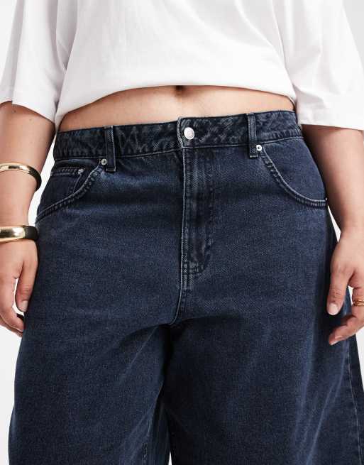 ASOS DESIGN Curve - Jeans a vita alta color blu-nero con gamba cilindrica, 5 di 5
