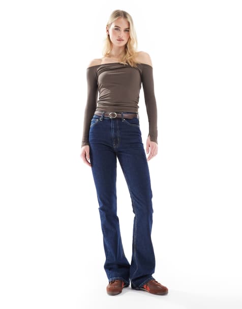 ASOS DESIGN Curve - Jeans a zampa blu risciacquato a vita medio alta - view 1