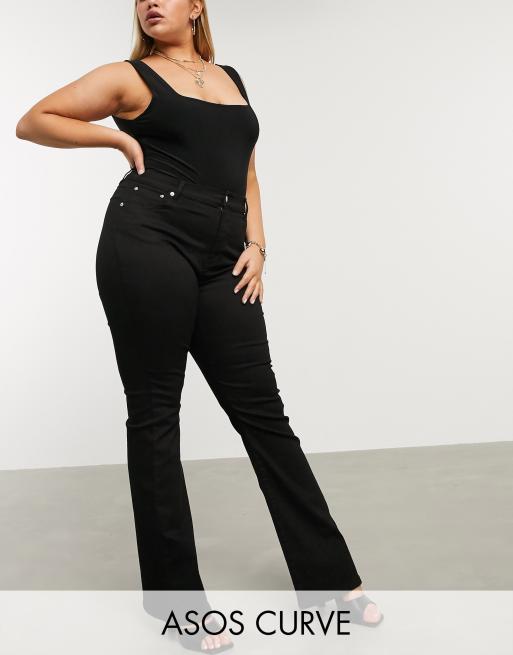 ASOS DESIGN Curve - Jeans a zampa modellanti push-up a vita alta nero pulito