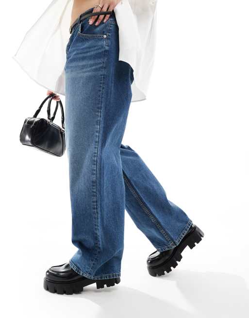 ASOS DESIGN Curve - Jeans ampi a vita bassa blu medio , 3 di 5