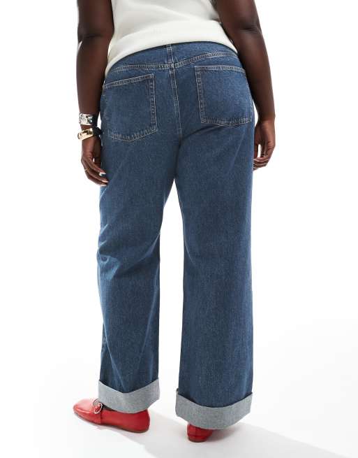 ASOS DESIGN Curve - Jeans ampi blu medio con risvolto sul fondo, 3 di 5