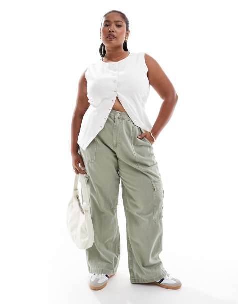 ASOS DESIGN Curve - Jeans cargo kaki slavato - view 1