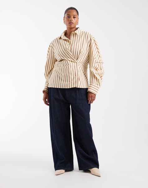 ASOS DESIGN Curve jeans con piega frontale a ferro di cavallo in lavaggio rinse - view 1