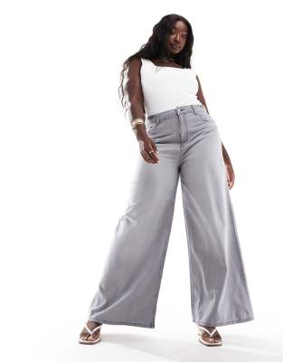 ASOS DESIGN Curve - Jeans in Grau mit weitem Bein