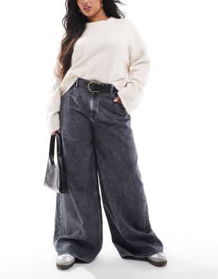 ASOS DESIGN Curve - Jeans in Grau mit weitem Bein