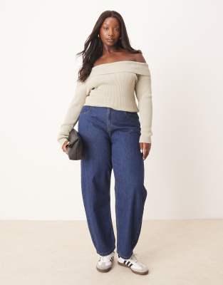 ASOS DESIGN Curve - Jeans in Indigoblau mit weitem, abgerundetem Bein-Marineblau