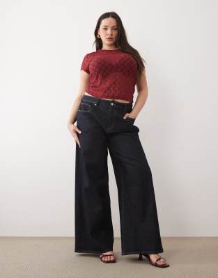 ASOS DESIGN Curve - Jeans in Rinse-Waschung mit hohem Bund und weitem, geradem Schnitt-Navy Navy 48