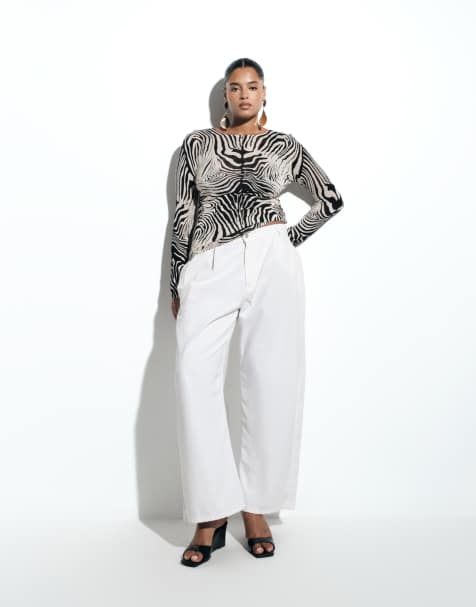 ASOS DESIGN Curve jeans med læg foran og horseshoe i hvid - view 1