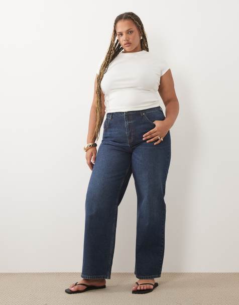 ASOS DESIGN Curve jeans med lige, brede ben i mørk mellemvask - view 1