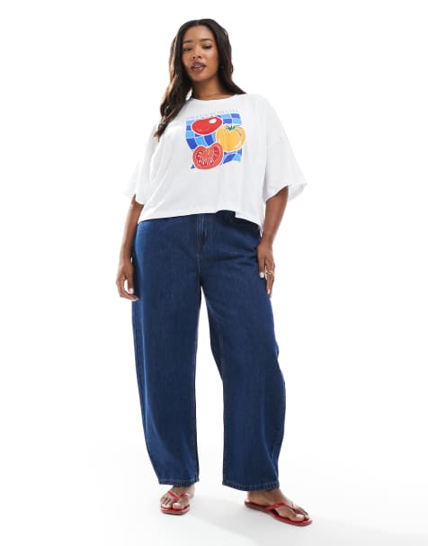 ASOS DESIGN Curve - Jeans met ballonpijpen in effen donkere wassing - view 1