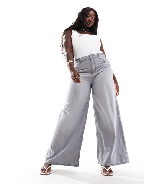 ASOS DESIGN Curve - Jeans met wijde pijpen in grijs - view 1