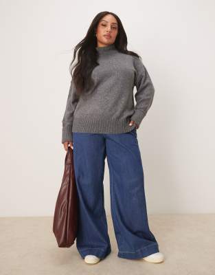 ASOS DESIGN Curve - Jeans morbidi a fondo ampio con design minimal sul davanti lavaggio risciacquato - view 1