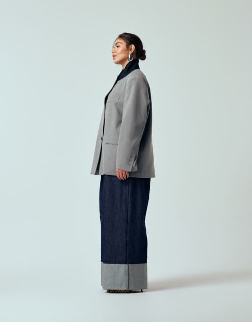 ASOS DESIGN Curve - Jeans sartoriali a fondo ampio color indaco con risvolto, 3 di 5