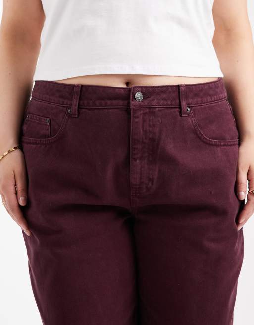 ASOS DESIGN Curve - Jeans slim con gamba bombata bordeaux in coordinato, 5 di 5