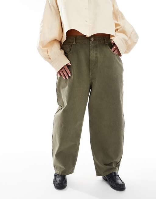 ASOS DESIGN Curve – Jeansy o baryłkowym kroju w kolorze khaki, 2 z 5