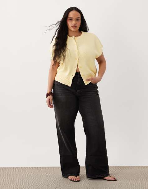 ASOS DESIGN Curve wide leg dad jeans in washed black