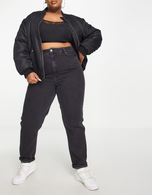 ASOS DESIGN Curve – Jeansy typu mom o dopasowanym kroju w kolorze spranej czerni