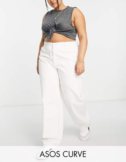 ASOS DESIGN Curve – Jeansy typu skater oversize w stylu bojówek, w kolorze złamanej bieli