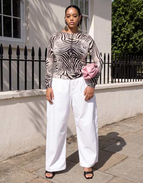 ASOS DESIGN Curve jeansy z zakładkami z przodu w kolorze białym - view 1