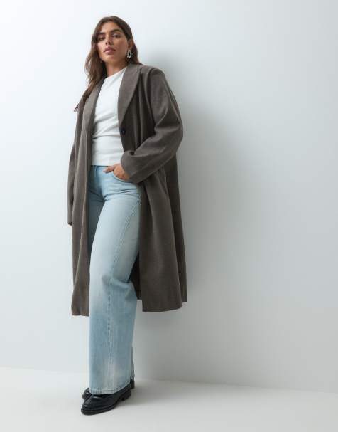 ASOS DESIGN Curve jednorzędowy płaszcz narzutowy w kolorze taupe melange - view 1