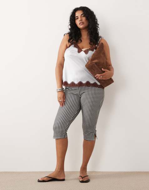 ASOS DESIGN Curve jersey capri leggings i monokrom gingham-tern - view 1