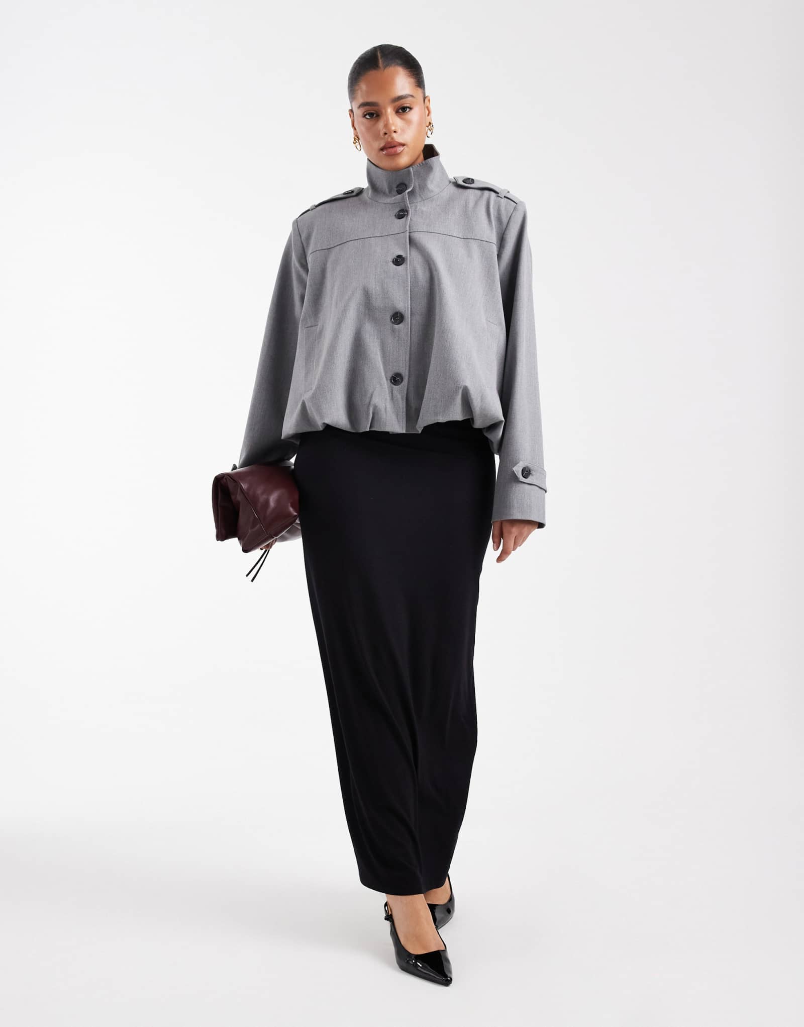 Макси-юбка ASOS DESIGN Curve из джерси с колоннами черного цвета