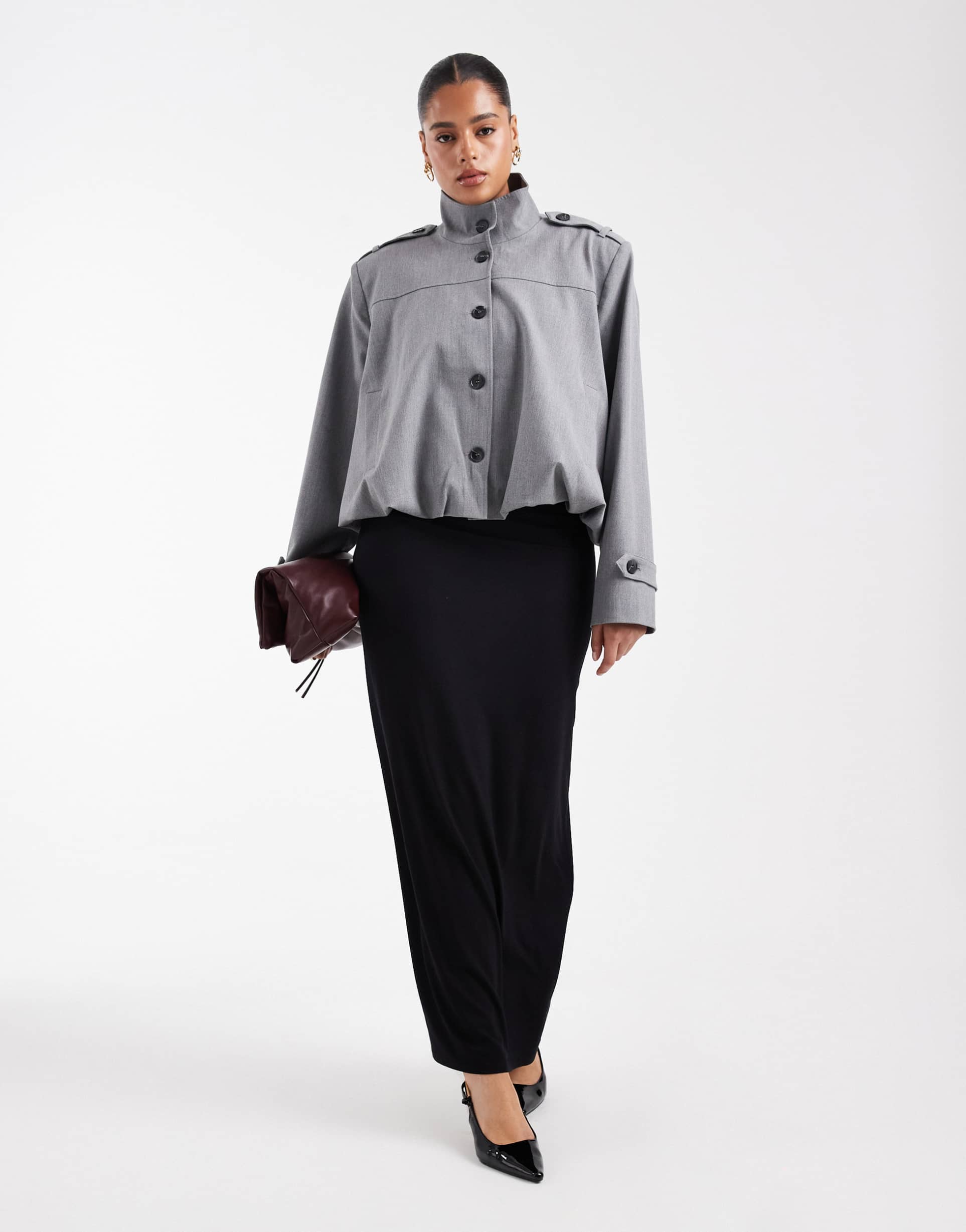 asos design curve jersey column maxi skirt in black