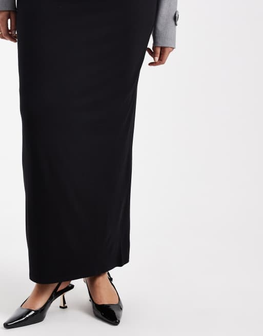 ASOS DESIGN Curve jersey column maxi skirt in black, 5 of 5