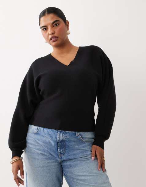 ASOS DESIGN Curve - jersey compacto de manga murciélago en negro - view 1