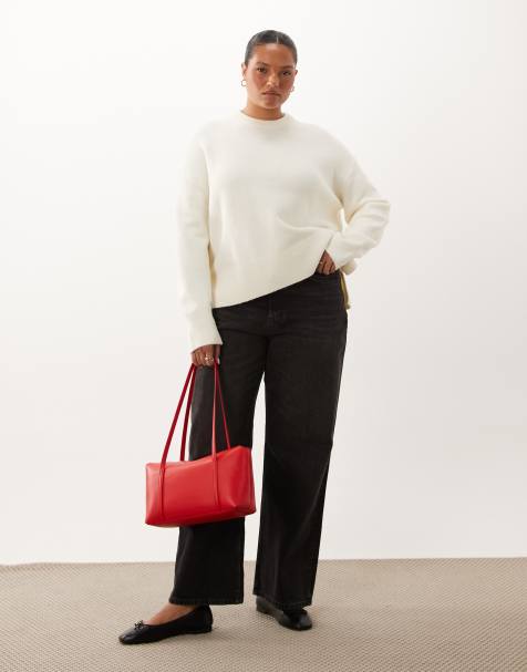 ASOS DESIGN Curve - jersey holgado con abertura lateral en color crema - view 1