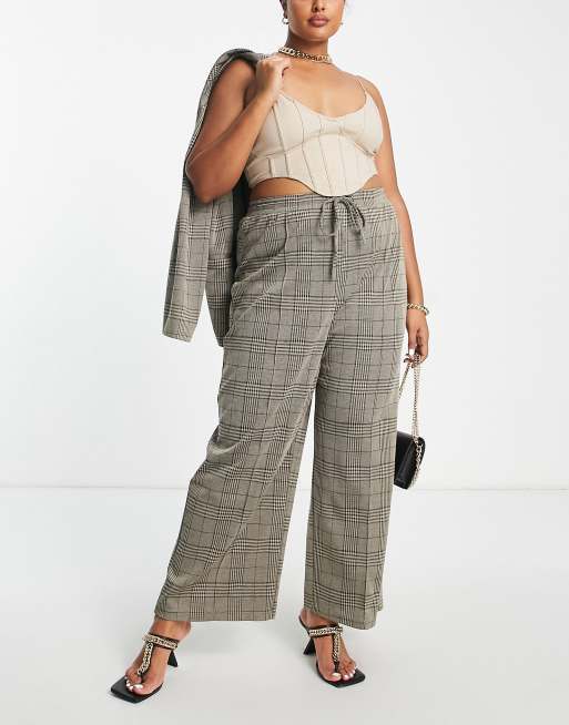 ASOS DESIGN Curve – Jersey-Hose in kariertem Salbeigrün mit lockerem, weitem Schnitt, 4 von 4