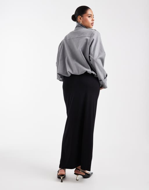 ASOS DESIGN Curve - Jersey lange kokerrok in zwart, 3 van 5