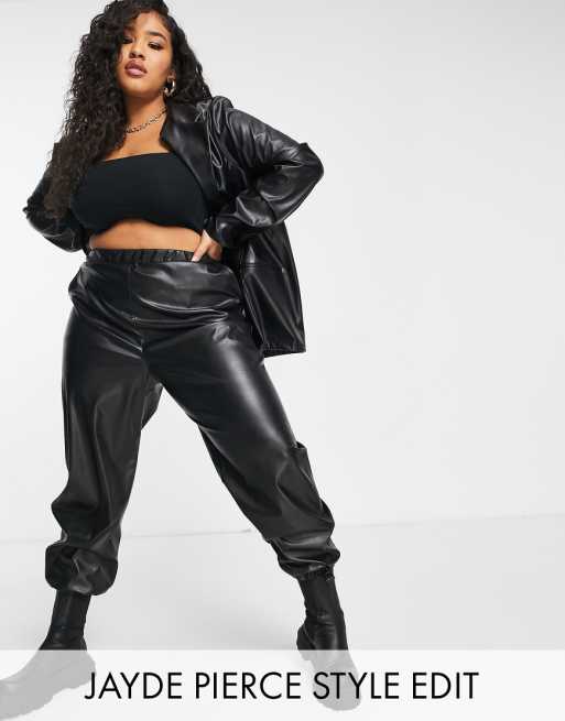 ASOS DESIGN Curve jersey leather-look jogger in black | ASOS
